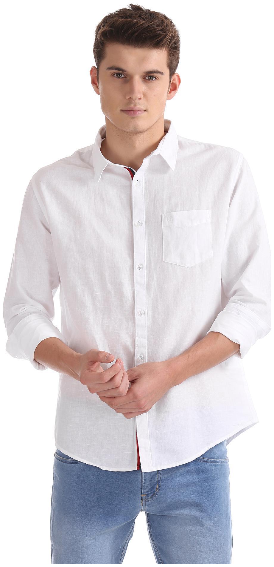 

RUGGERS Men White Solid Slim Fit Casual Shirt