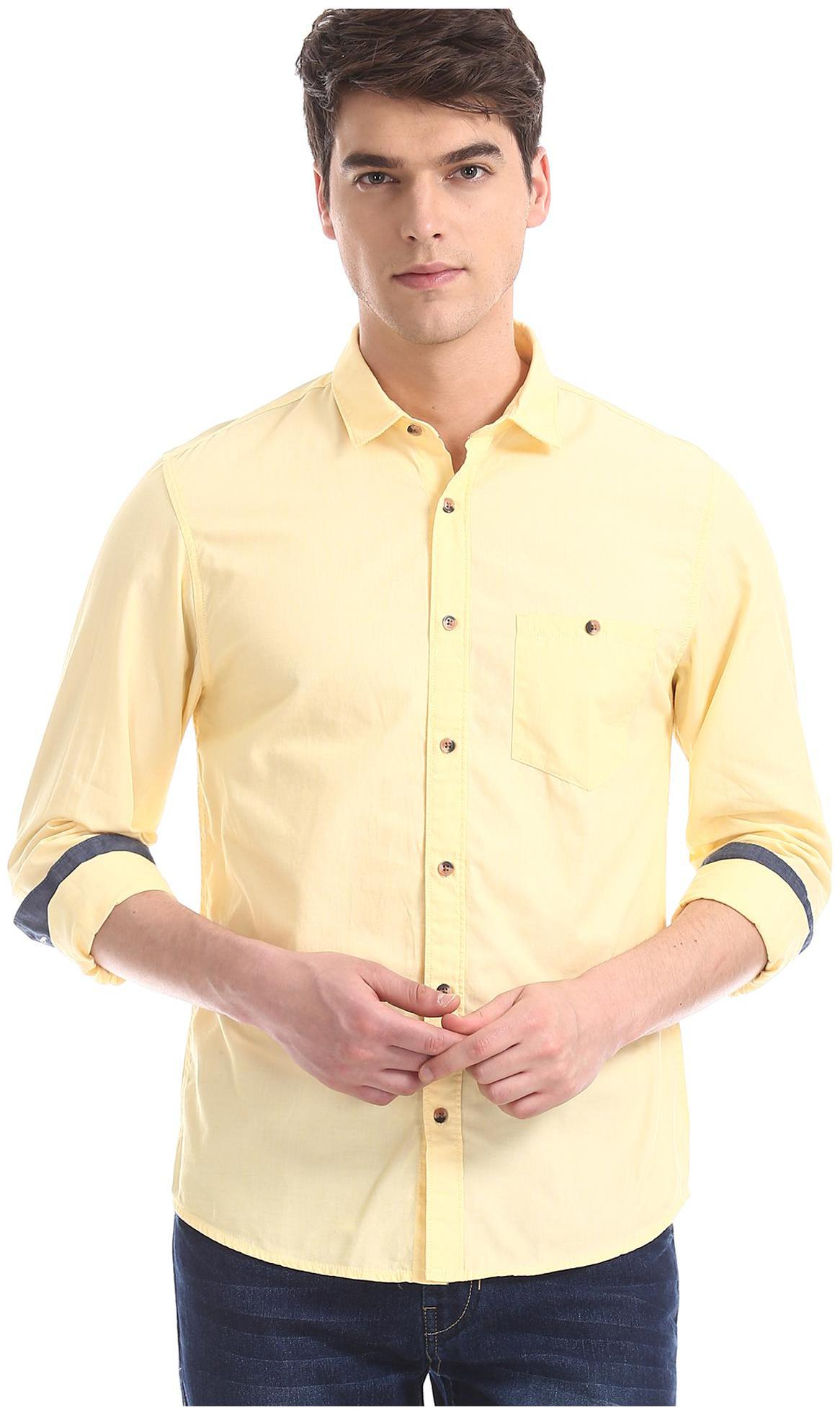 

RUGGERS Men Yellow Solid Regular Fit Casual Shirt