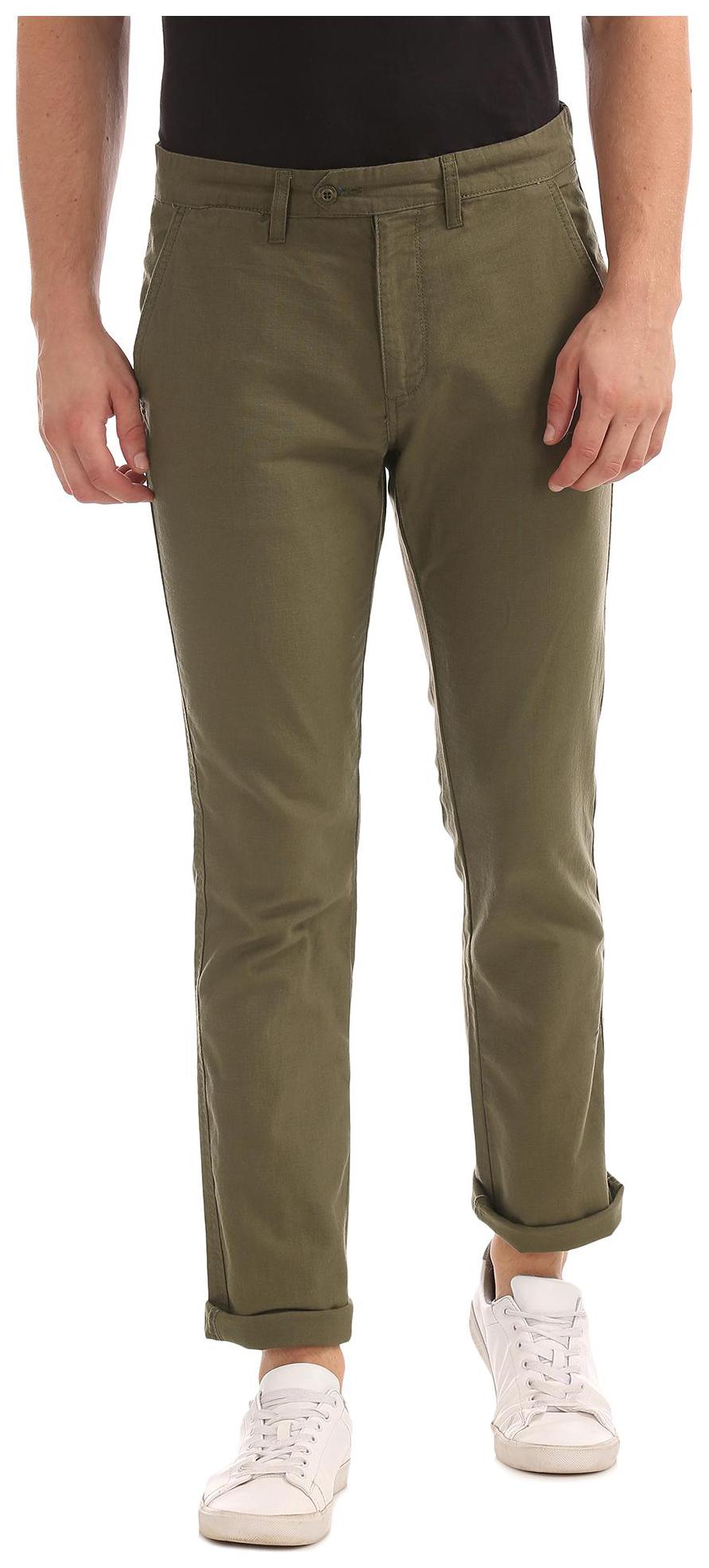 

RUGGERS Men Green Solid Slim fit Regular trousers