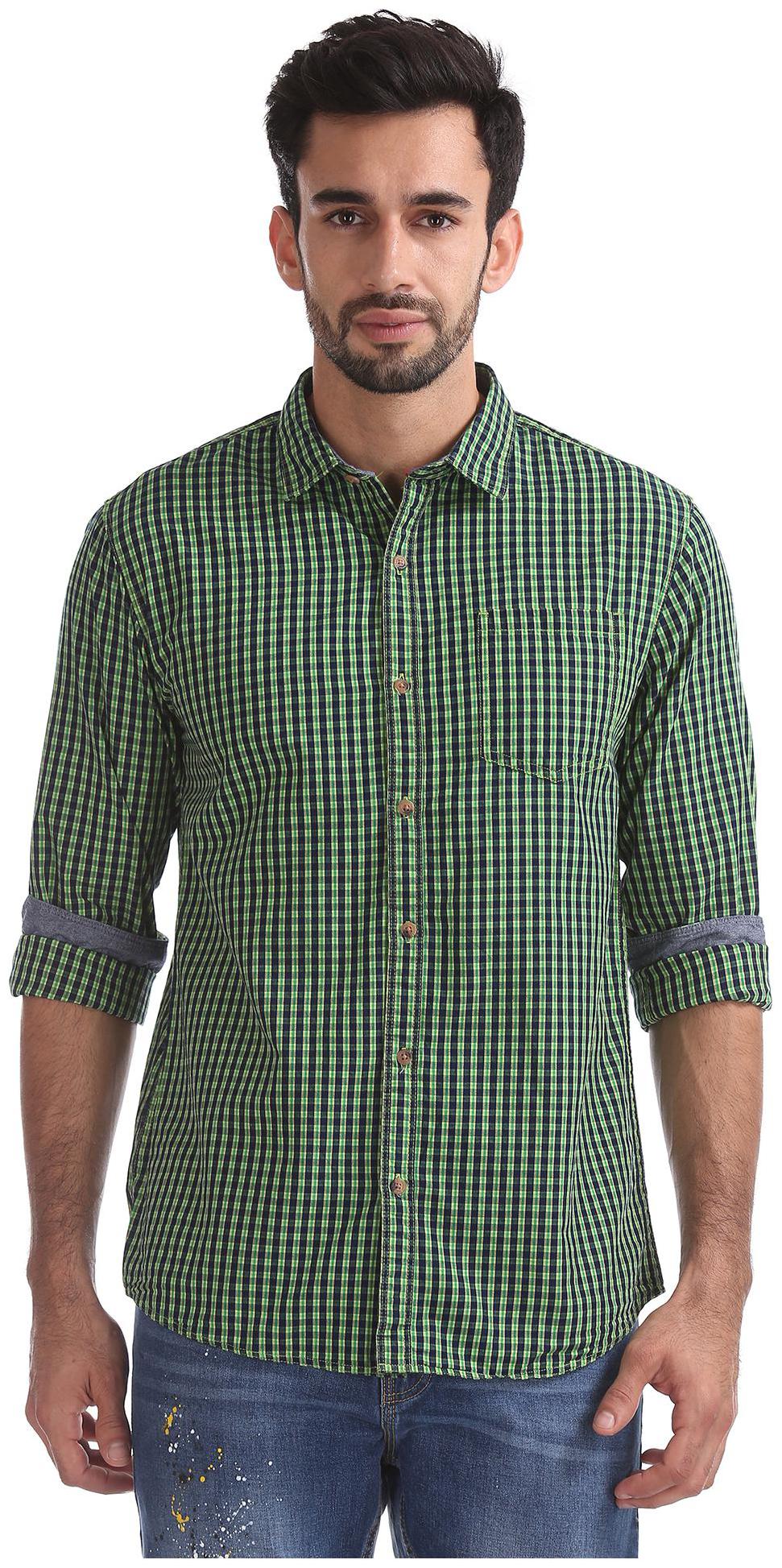 

RUGGERS Men Green Checked Regular Fit Casual Shirt