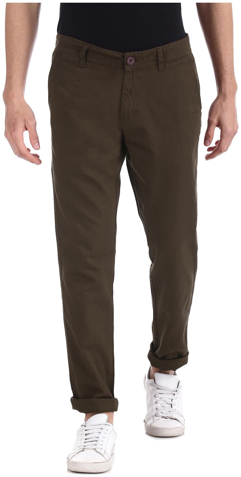 

RUGGERS Men Brown Solid Slim fit Regular trousers