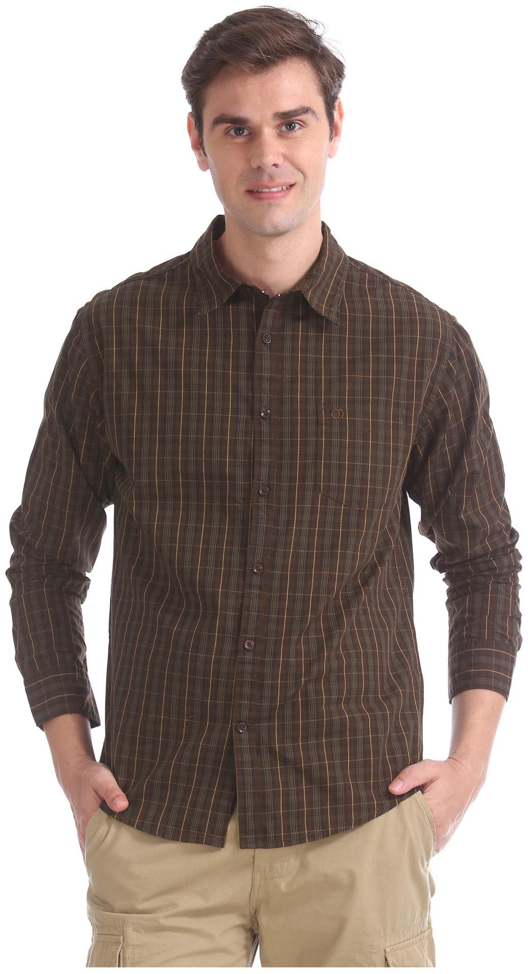 

RUGGERS Men Brown Checked Slim Fit Casual Shirt
