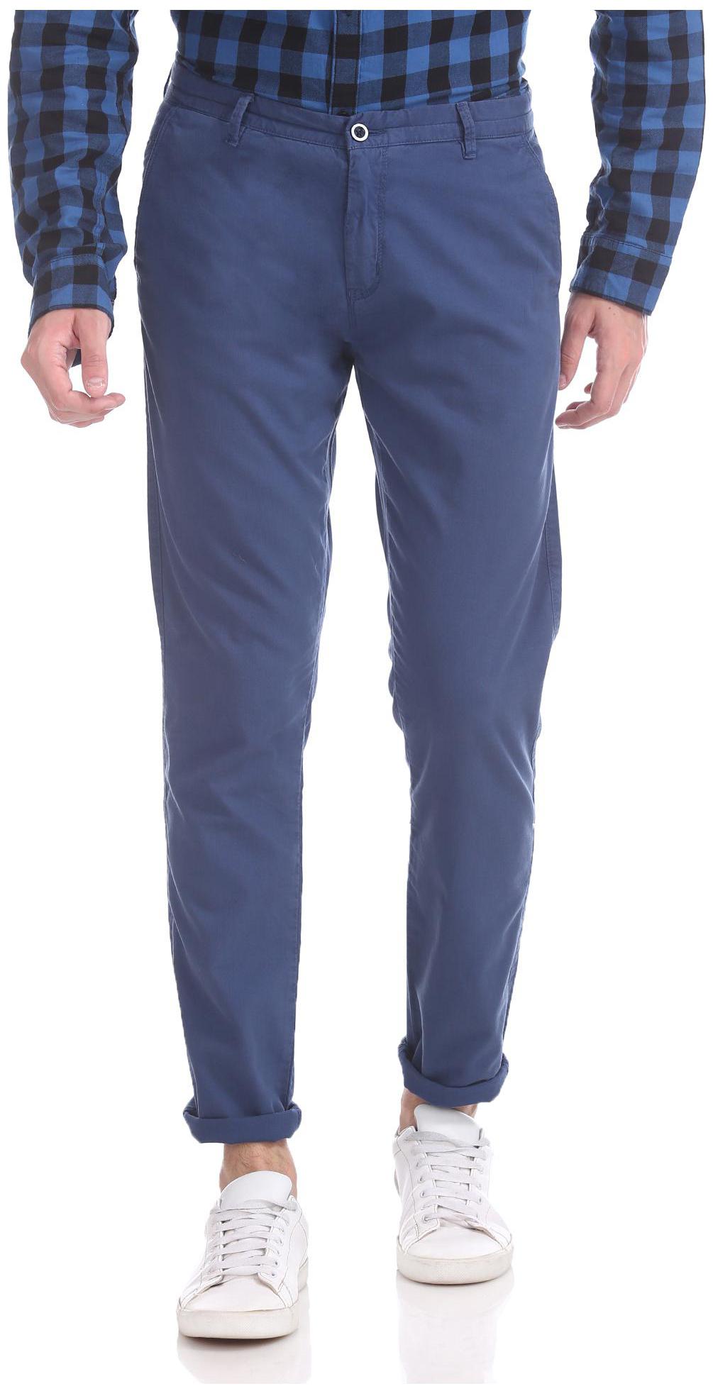

RUGGERS Men Blue Textured Slim fit Regular trousers