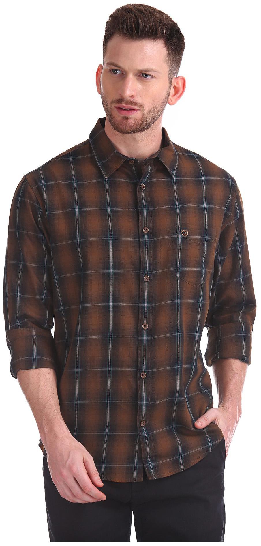 

RUGGERS Men Brown Checked Regular Fit Casual Shirt