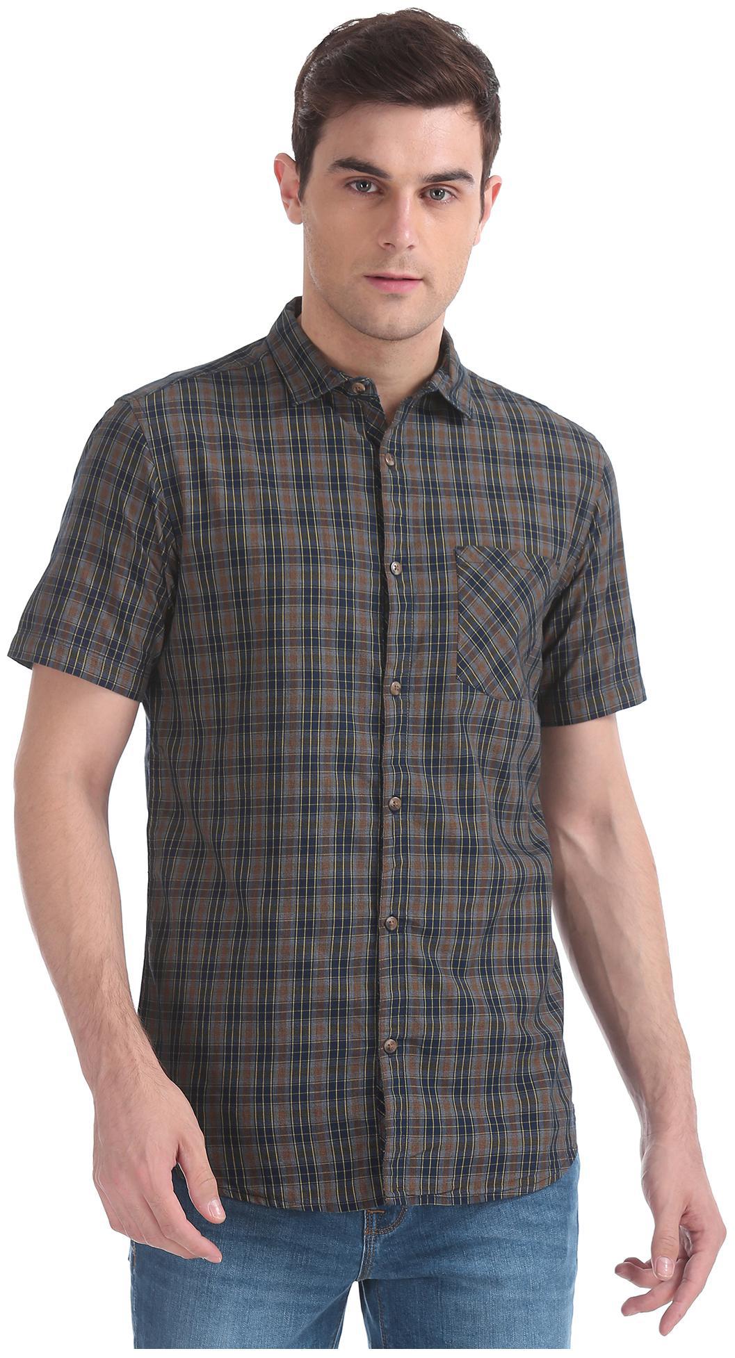 

RUGGERS Men Grey Checked Regular Fit Casual Shirt