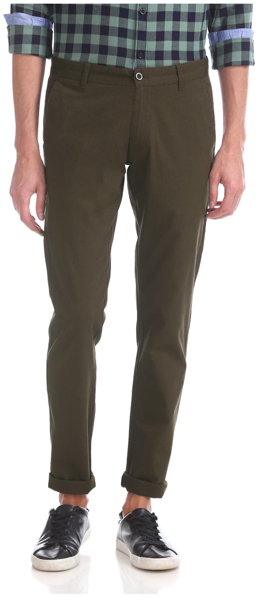 

RUGGERS Men Green Solid Slim fit Regular trousers