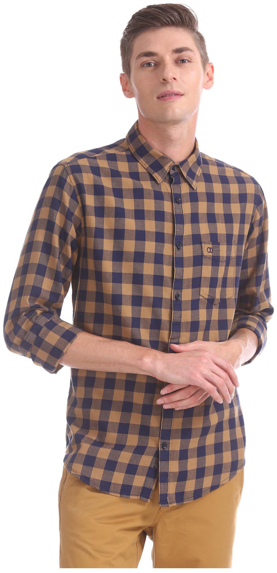 

RUGGERS Men Beige Checked Slim Fit Casual Shirt