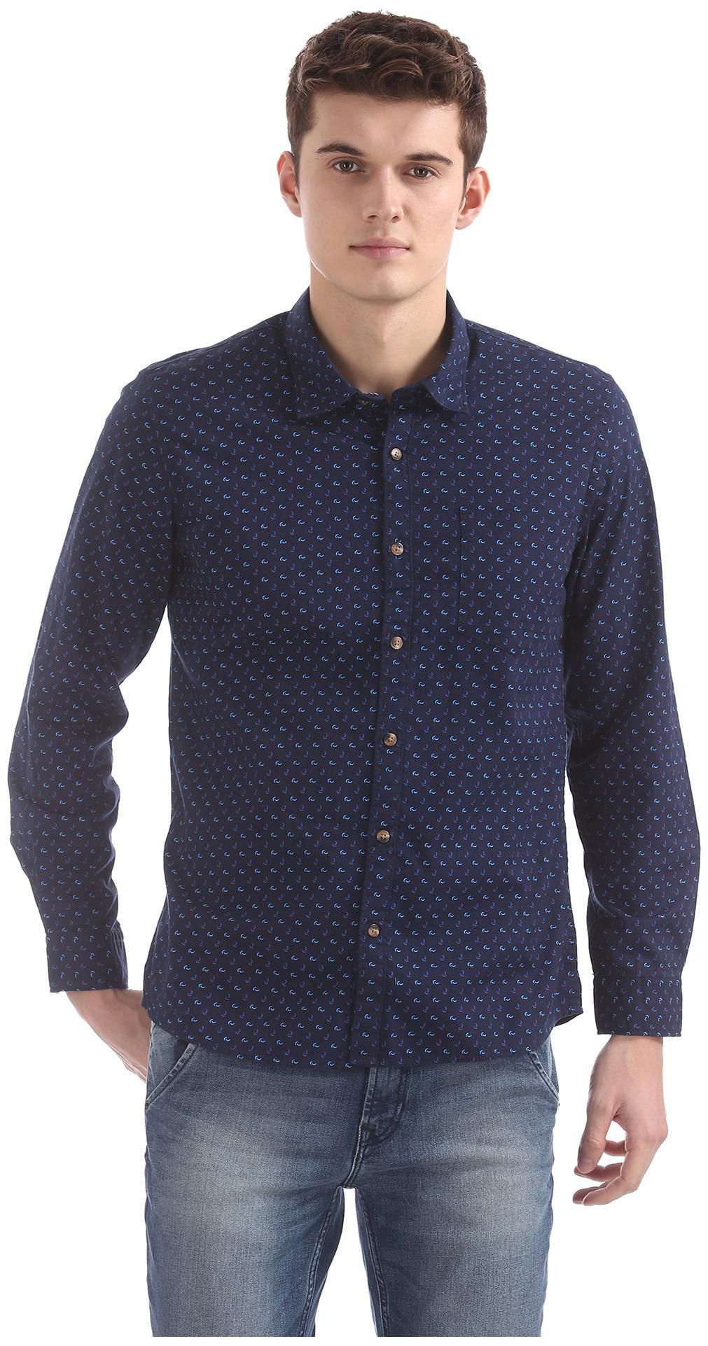

RUGGERS Men Blue Printed Regular Fit Casual Shirt