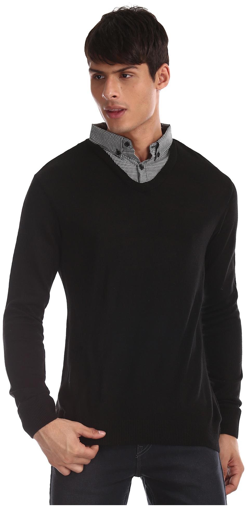 

RUGGERS Men Black V neck Pullover
