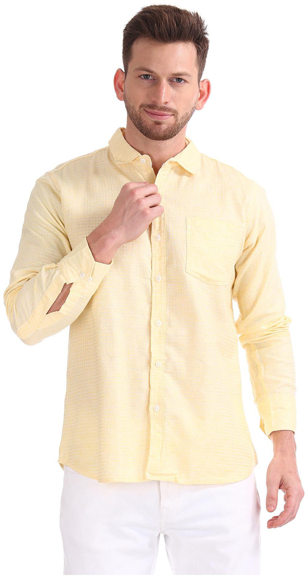 

RUGGERS Men Yellow Weaved Regular Fit Casual Shirt