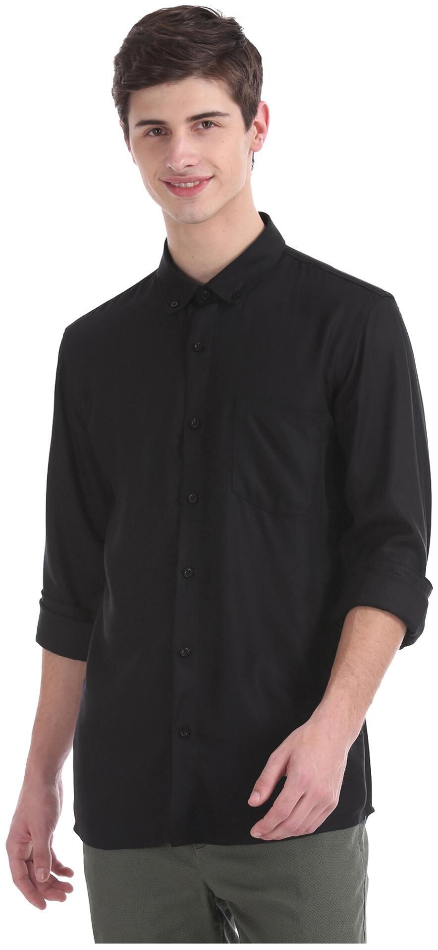 

RUGGERS Men Black Solid Regular Fit Casual Shirt