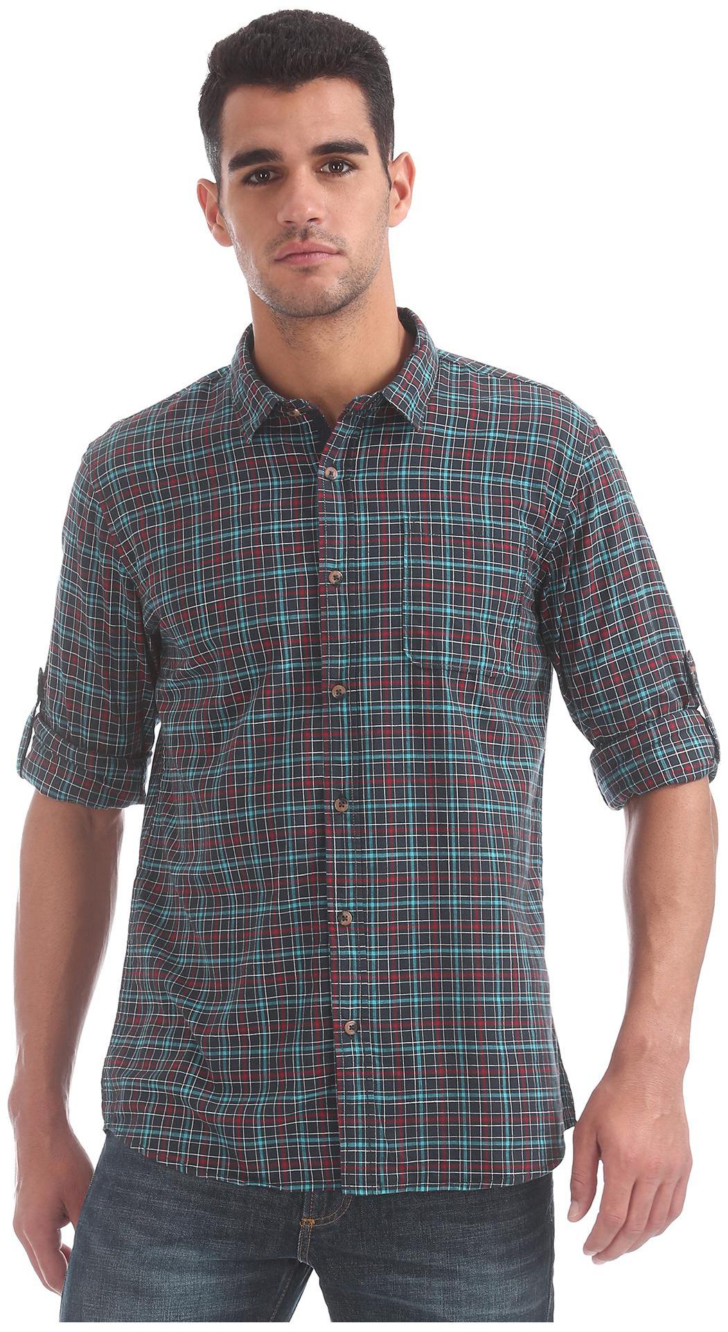 

RUGGERS Men Blue Checked Regular Fit Casual Shirt