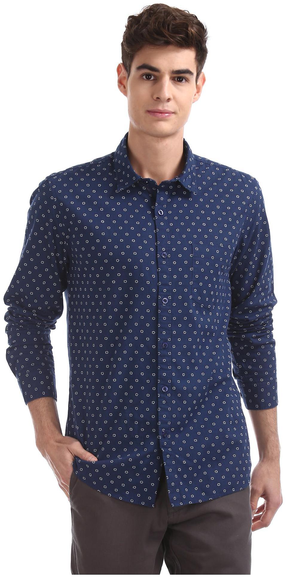 

RUGGERS Men Blue Printed Regular Fit Casual Shirt