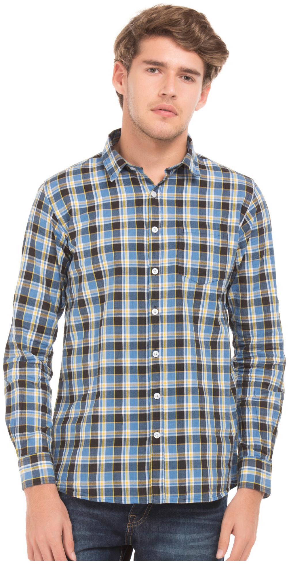

RUGGERS Men Blue Checked Regular Fit Casual Shirt
