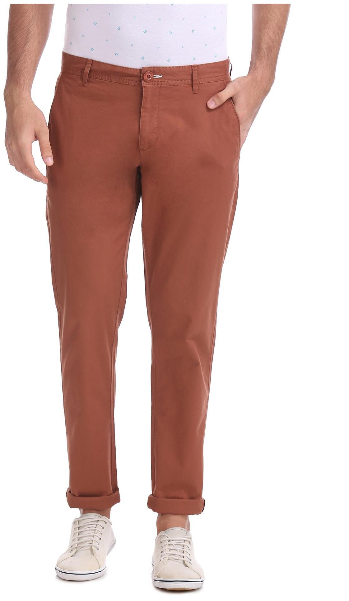

RUGGERS Men Brown Solid Slim fit Regular trousers