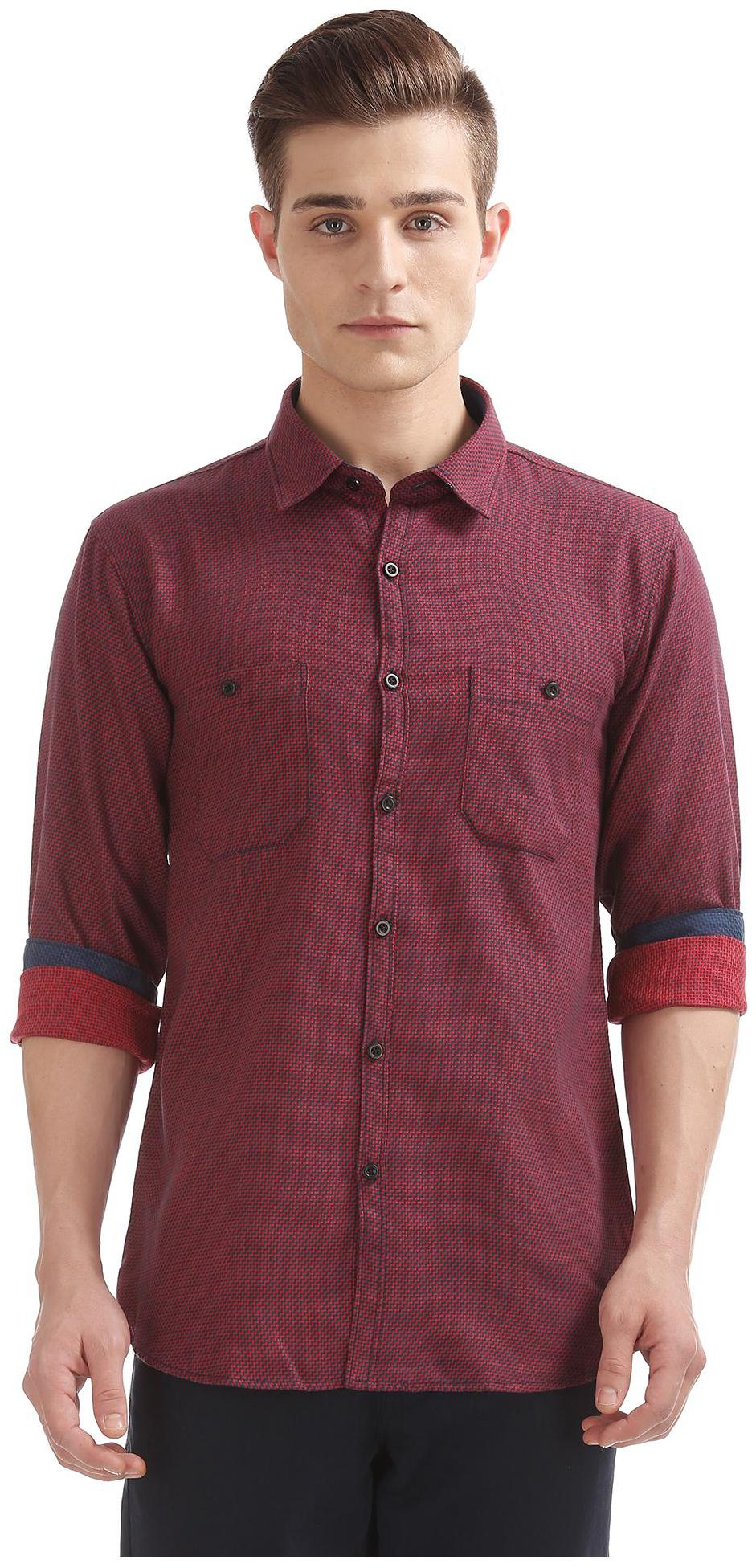 

RUGGERS Men Red Weaved Regular Fit Casual Shirt