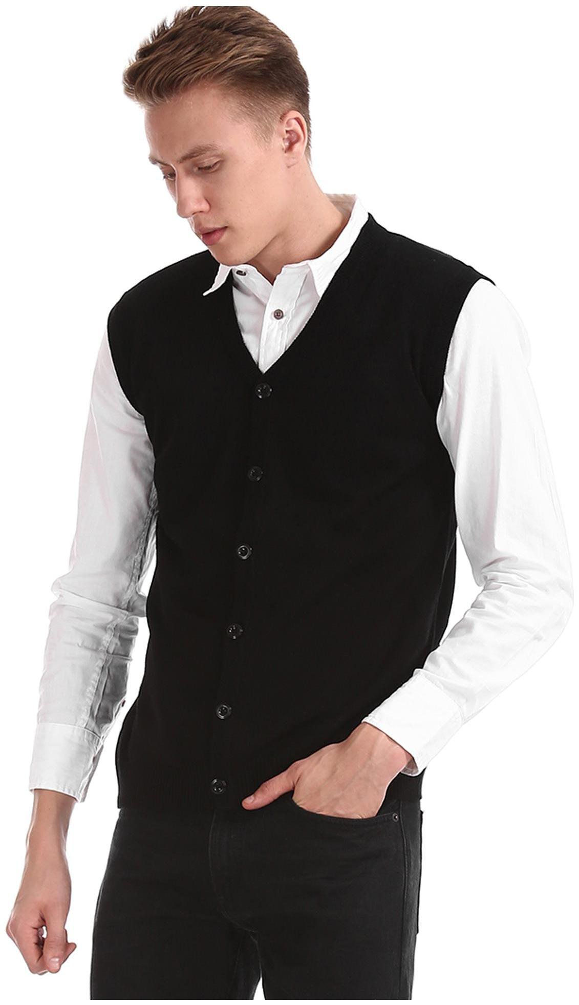 

RUGGERS Men Black V neck Cardigan