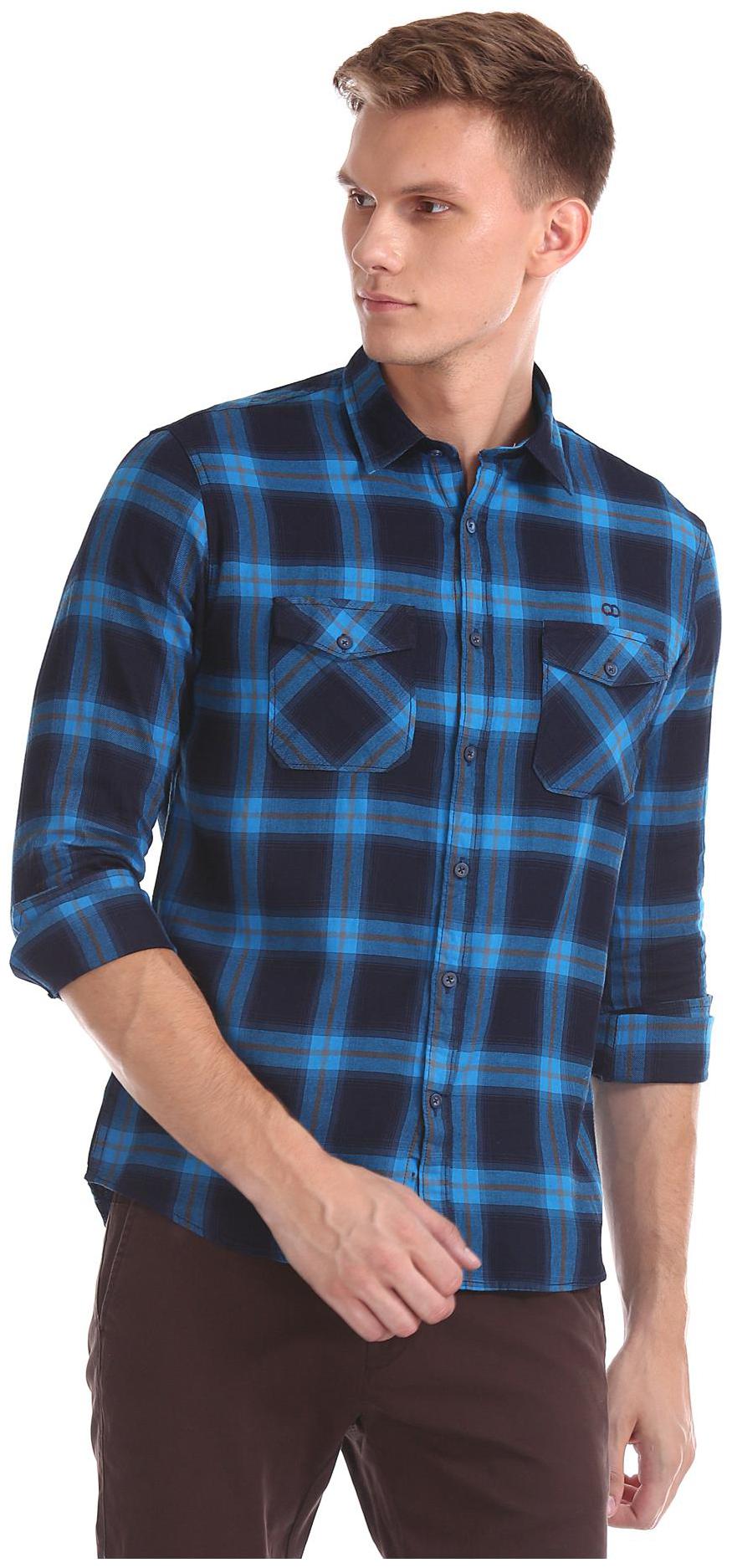 

RUGGERS Men Blue Checked Regular Fit Casual Shirt