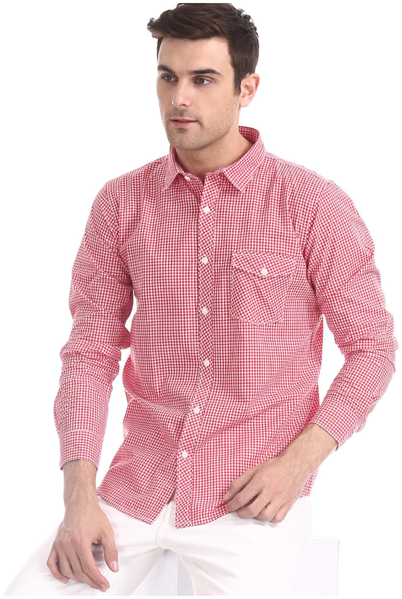 

RUGGERS Men Red Checked Regular Fit Casual Shirt
