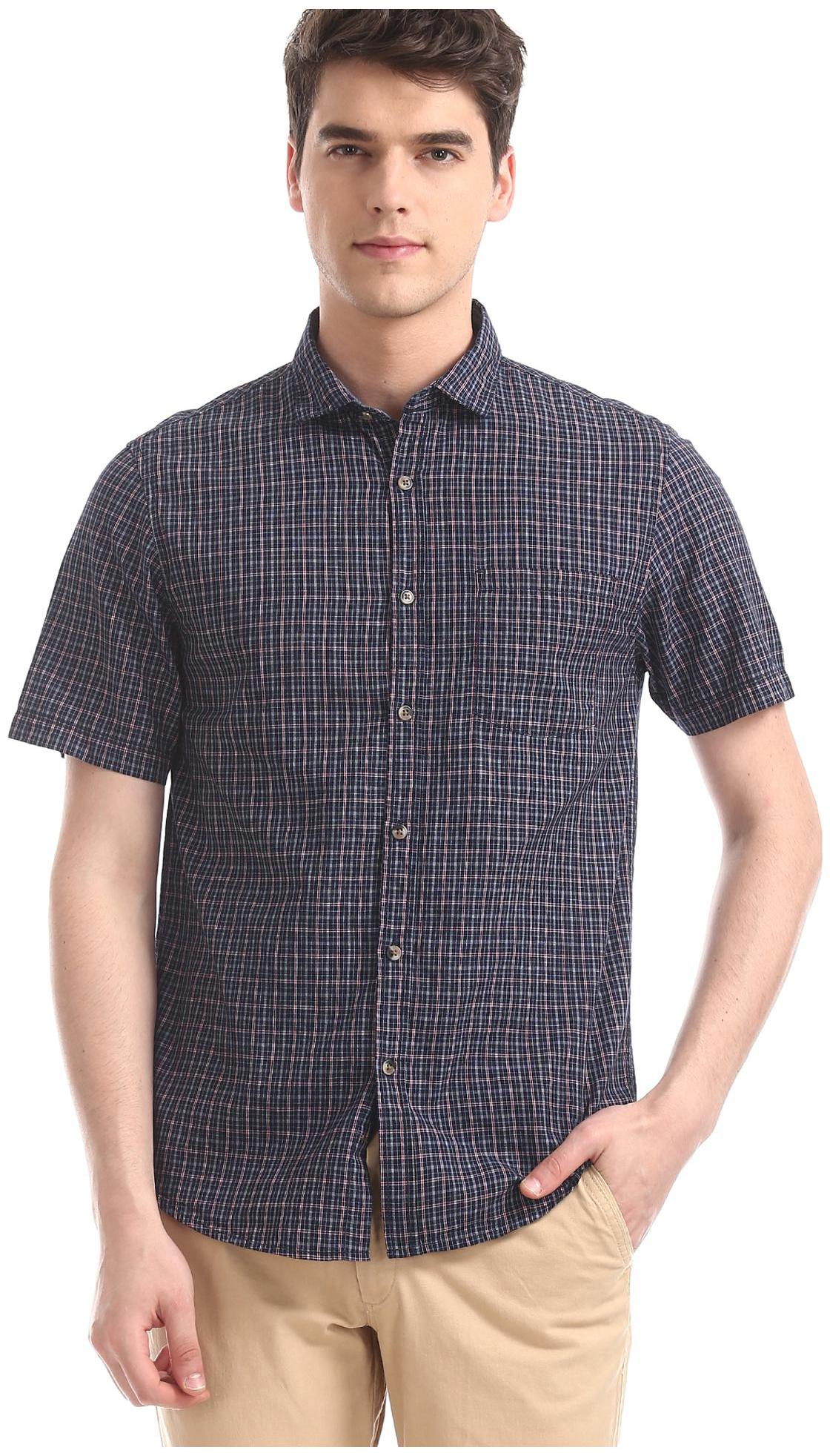 

RUGGERS Men Blue Checked Regular Fit Casual Shirt