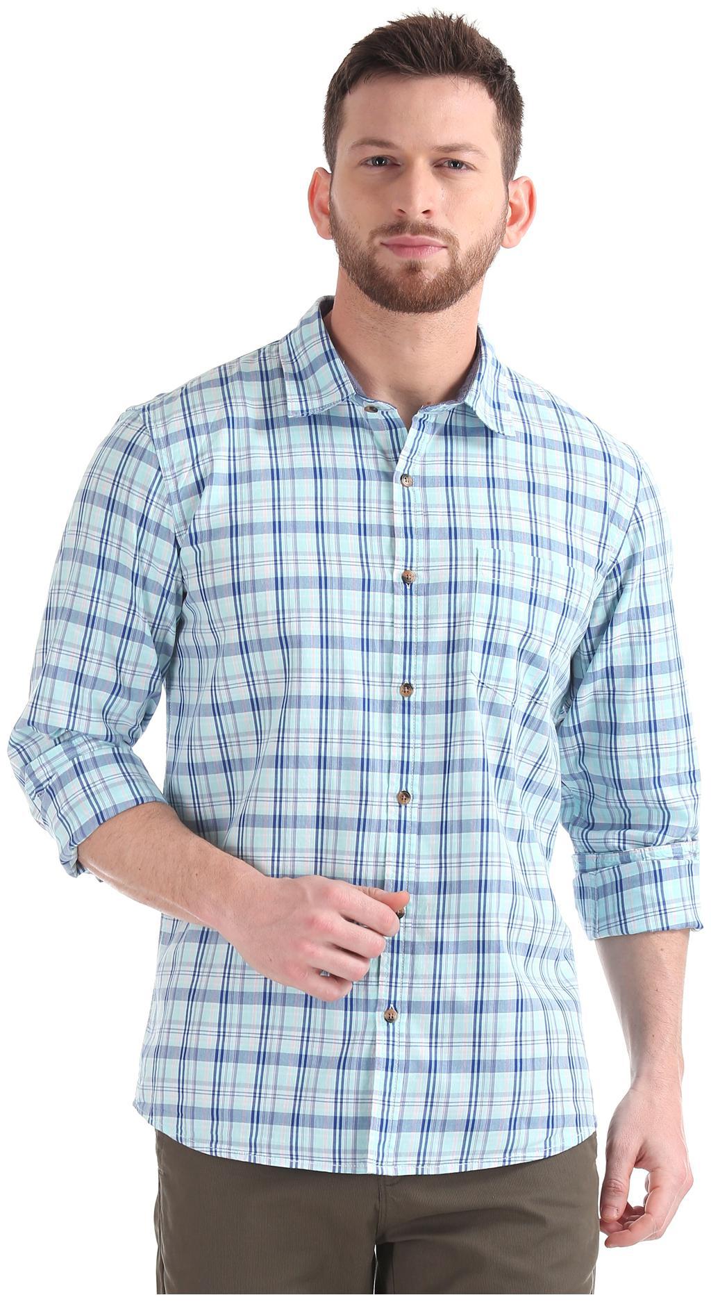 

RUGGERS Men Green Checked Regular Fit Casual Shirt