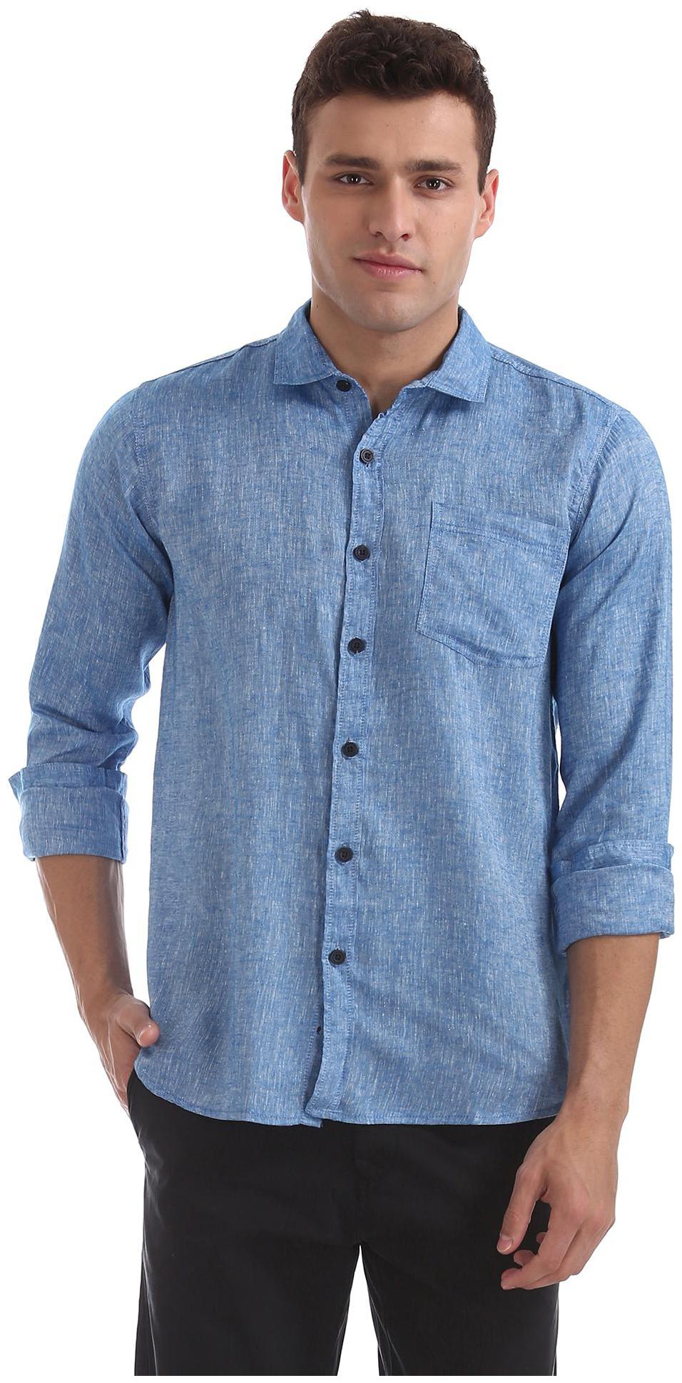 

RUGGERS Men Blue Solid Slim Fit Casual Shirt