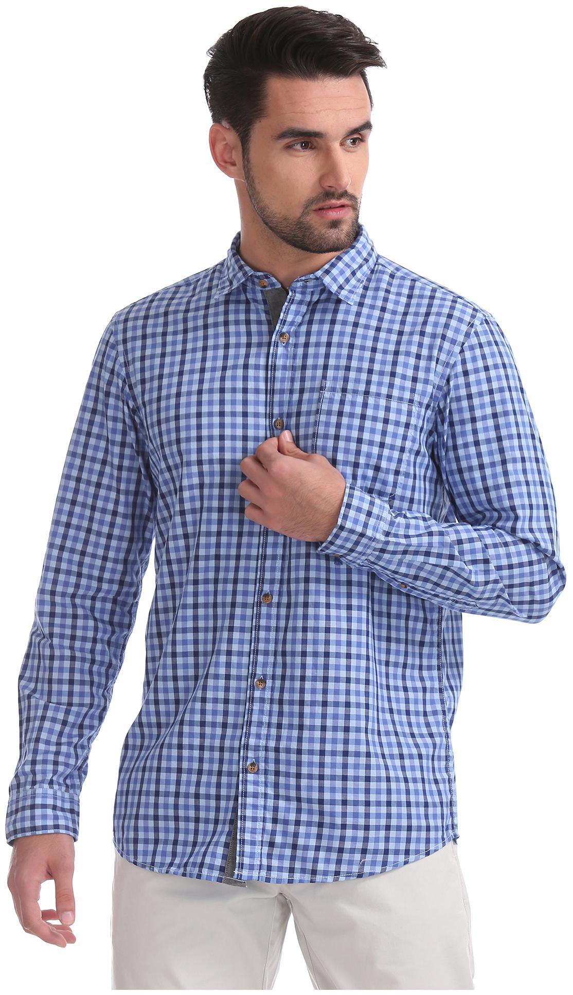 

RUGGERS Men Blue Checked Regular Fit Casual Shirt