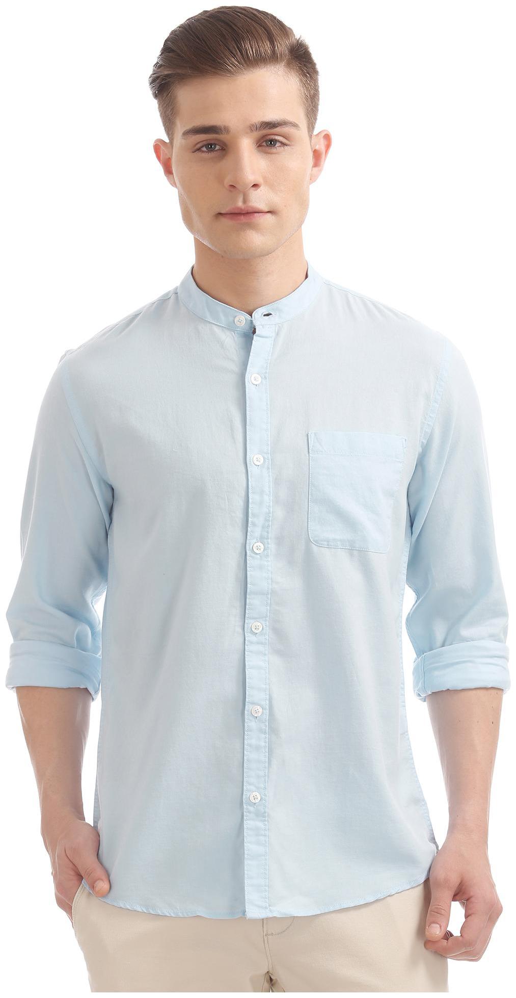 

RUGGERS Men Blue Solid Regular Fit Casual Shirt