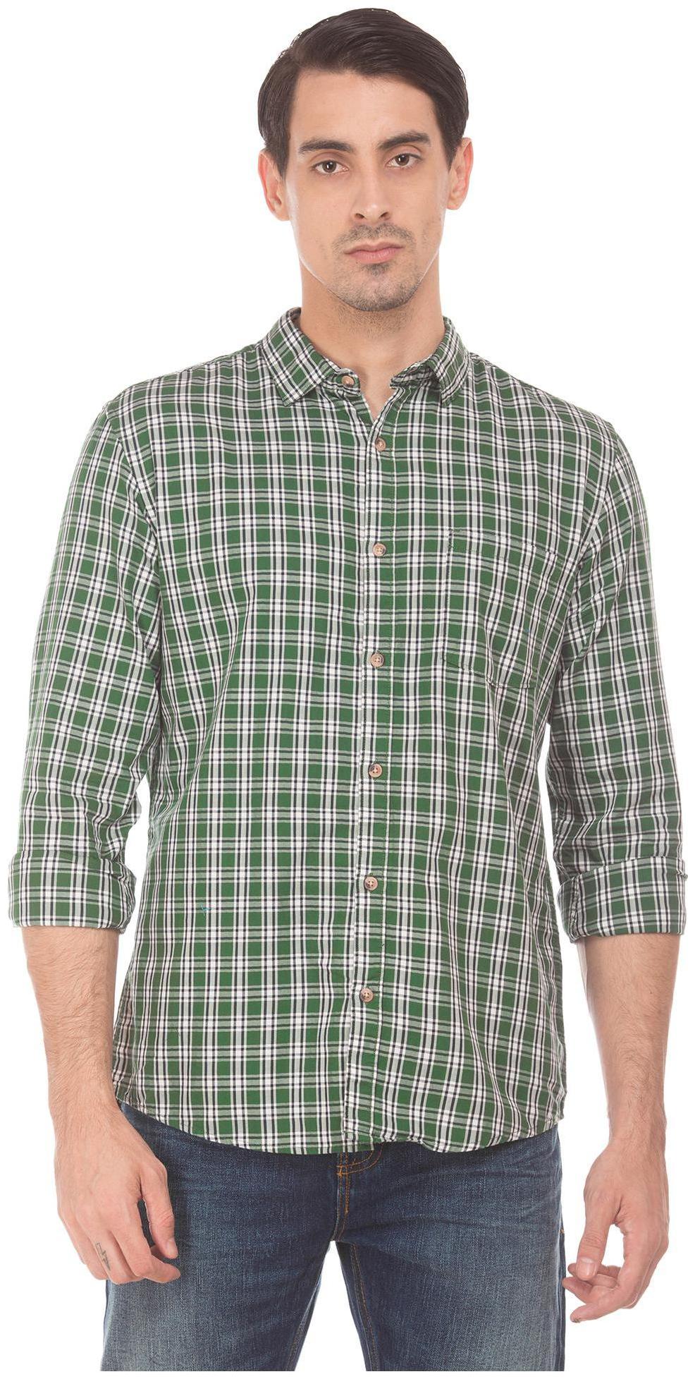 

RUGGERS Men Green Checked Regular Fit Casual Shirt
