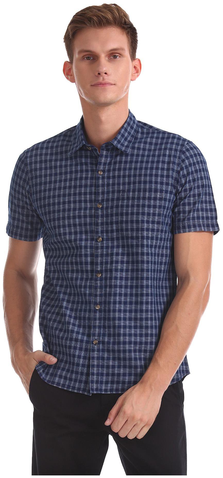 

RUGGERS Men Blue Checked Regular Fit Casual Shirt