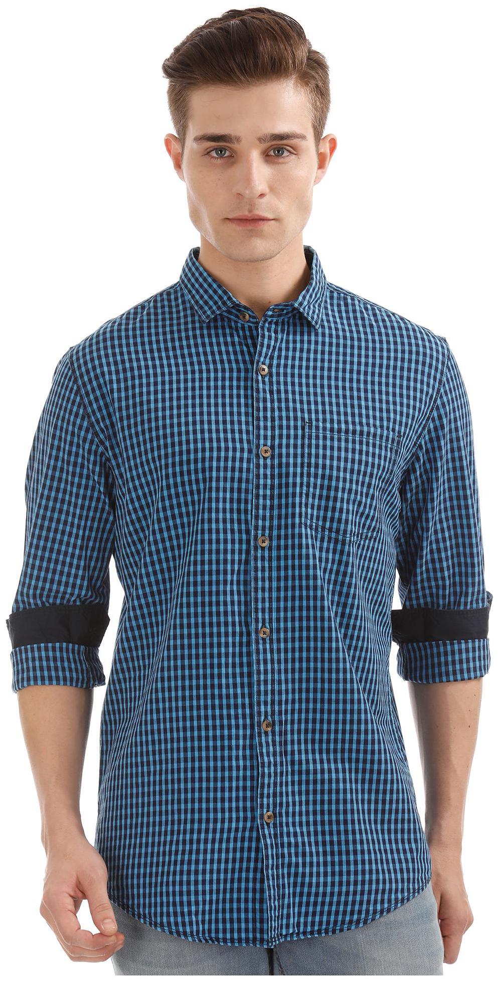 

RUGGERS Men Blue Checked Regular Fit Casual Shirt
