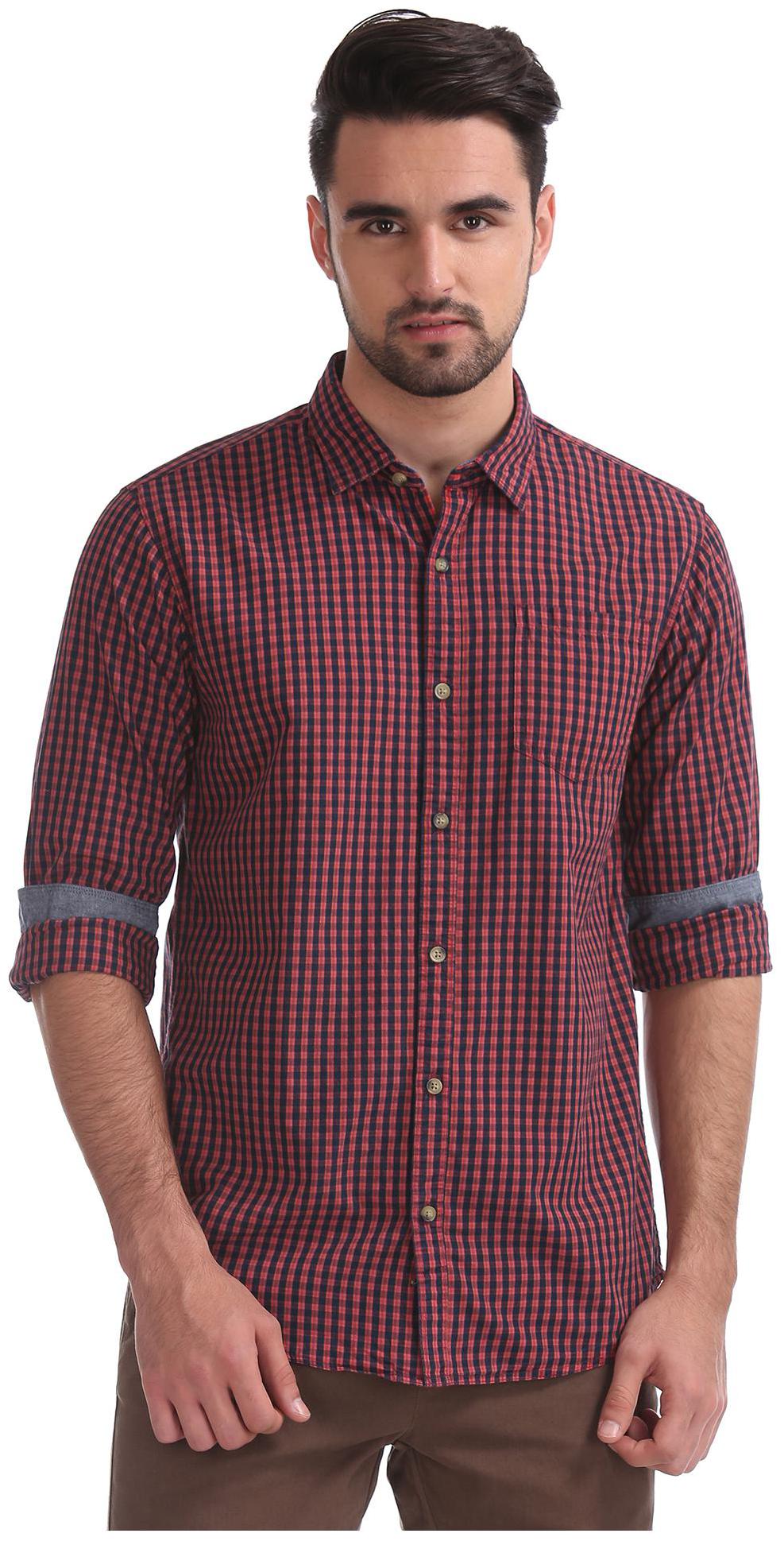 

RUGGERS Men Pink Checked Regular Fit Casual Shirt