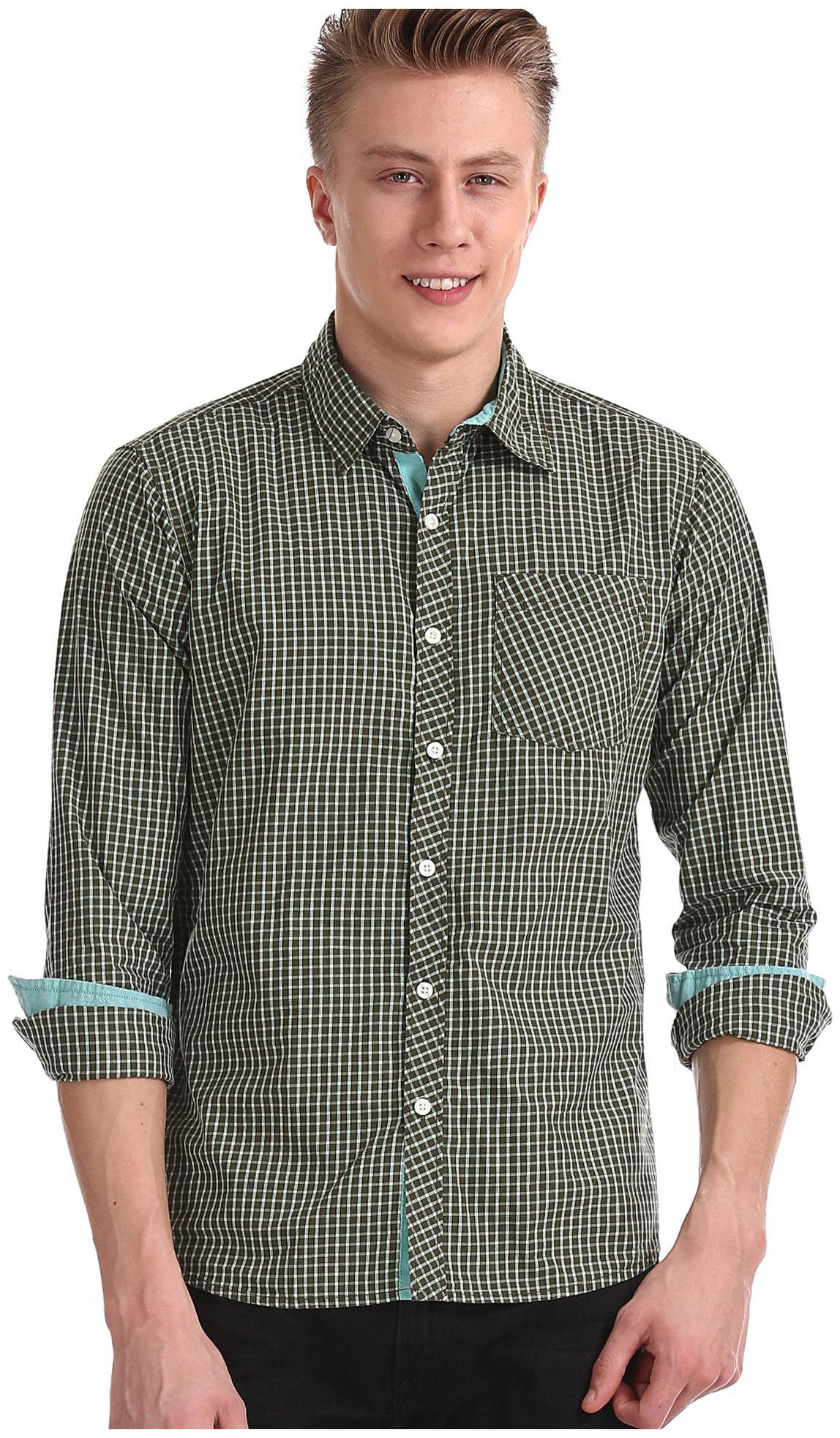

RUGGERS Men Green Checked Regular Fit Casual Shirt