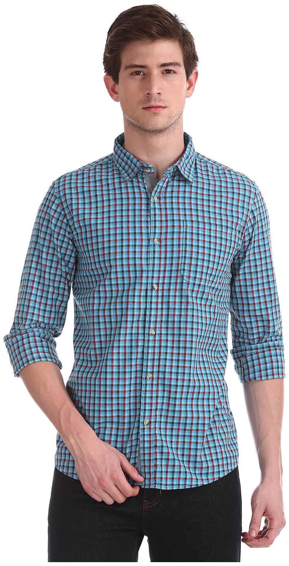 

RUGGERS Men Blue Checked Regular Fit Casual Shirt