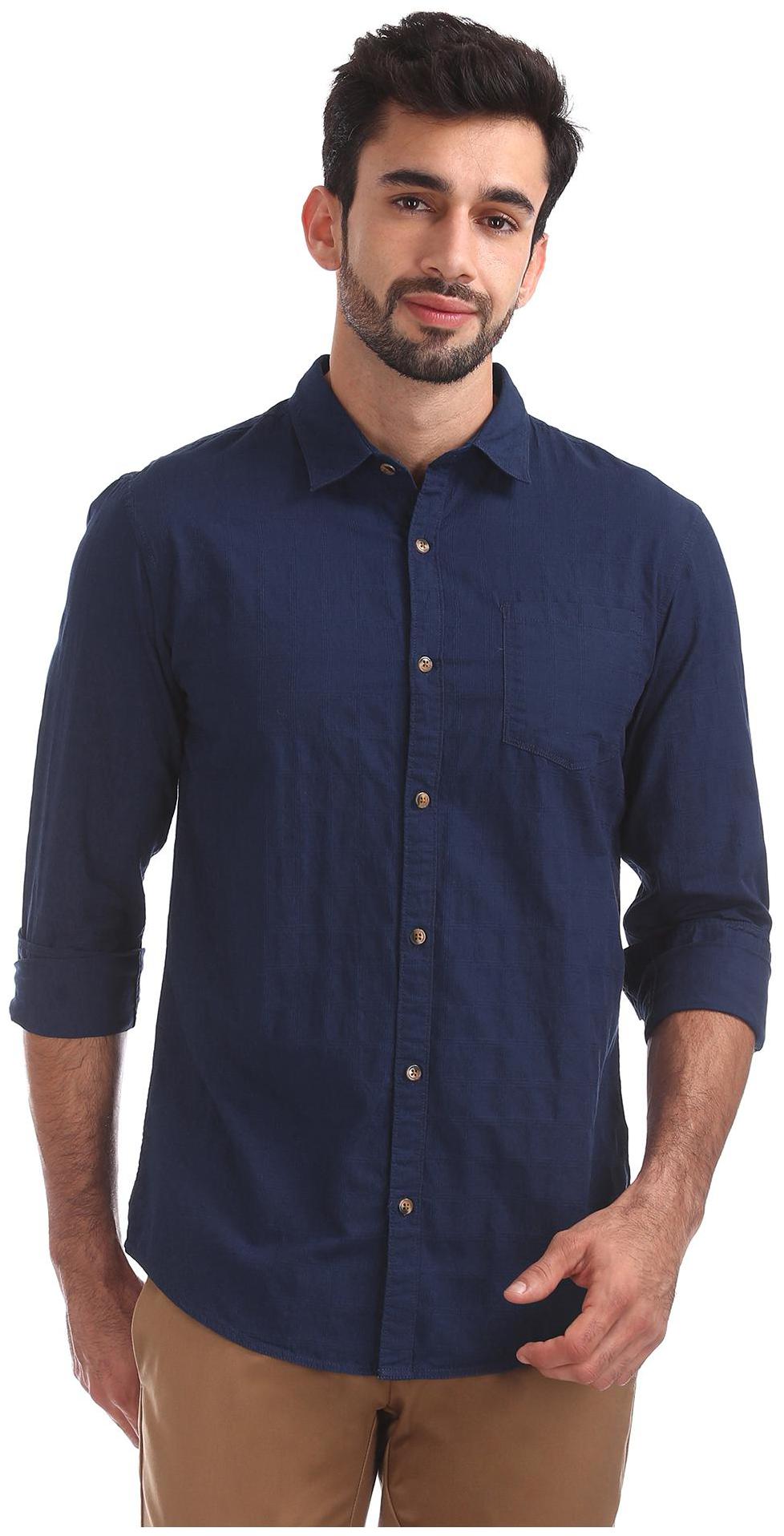 

RUGGERS Men Blue Solid Regular Fit Casual Shirt