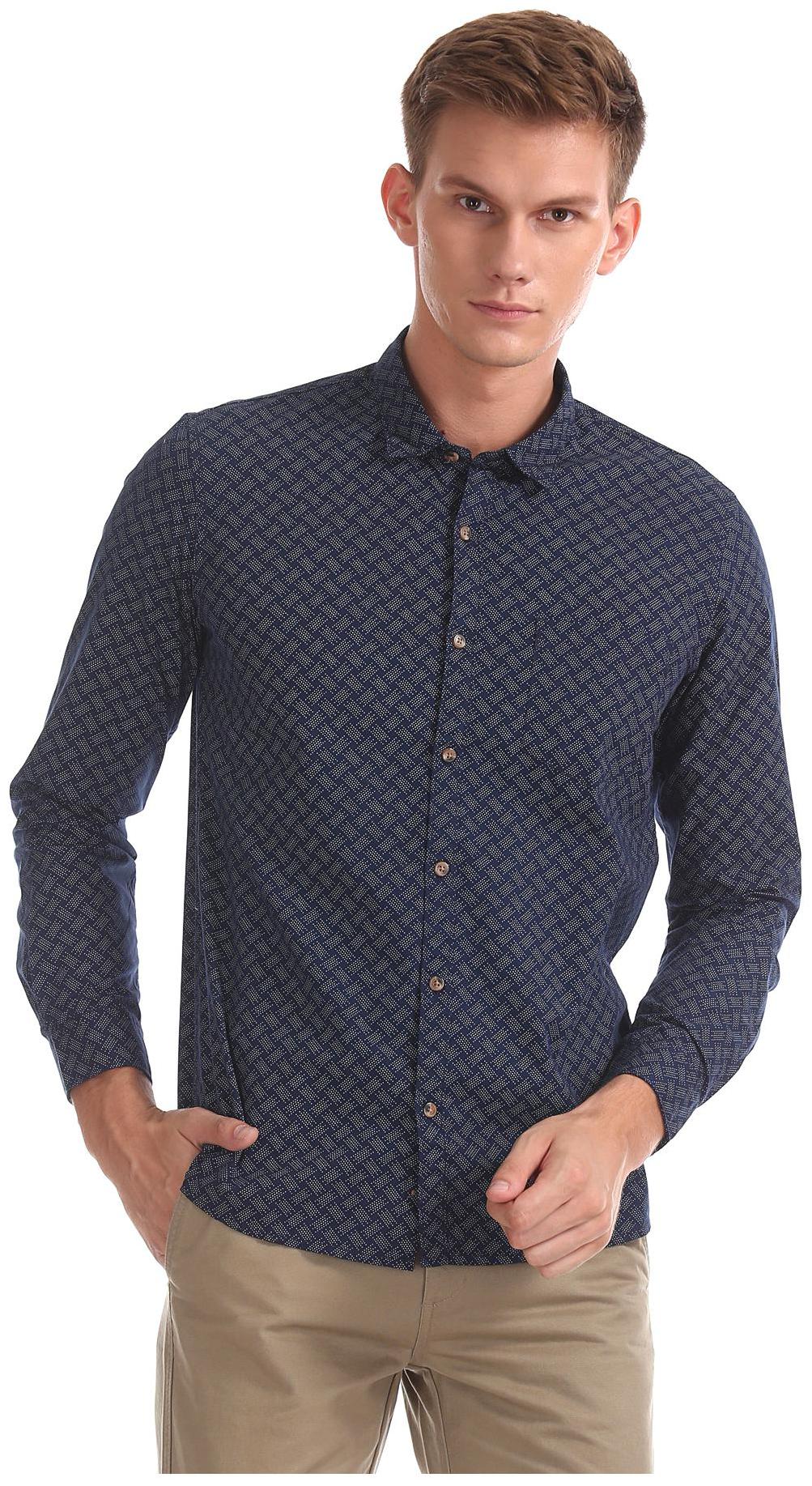 

RUGGERS Men Blue Printed Regular Fit Casual Shirt
