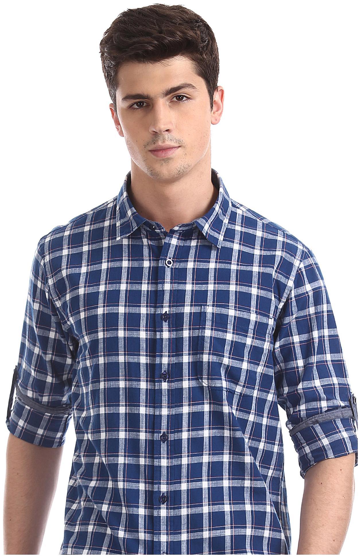 

RUGGERS Men Blue Checked Regular Fit Casual Shirt