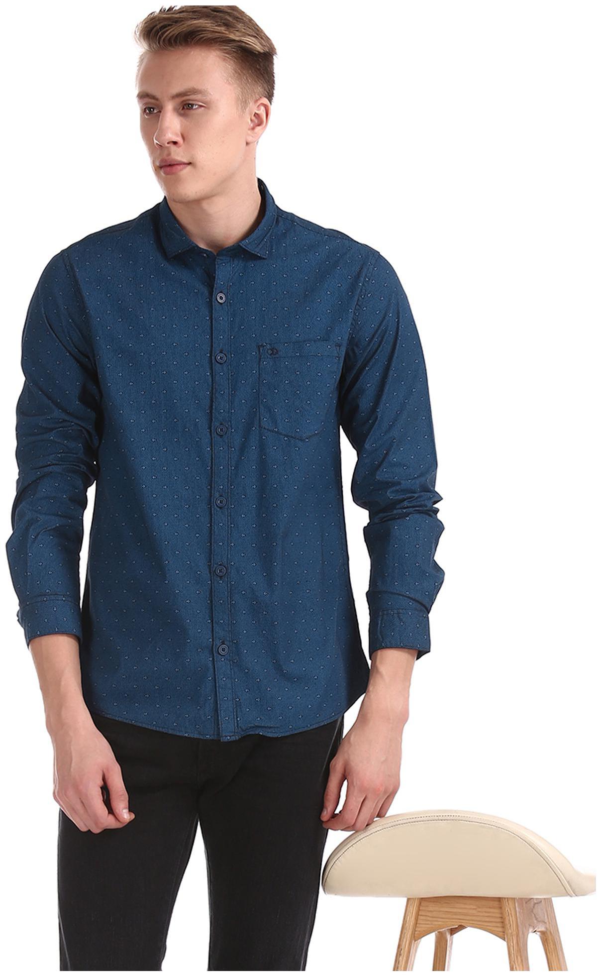 

RUGGERS Men Blue Printed Regular Fit Casual Shirt