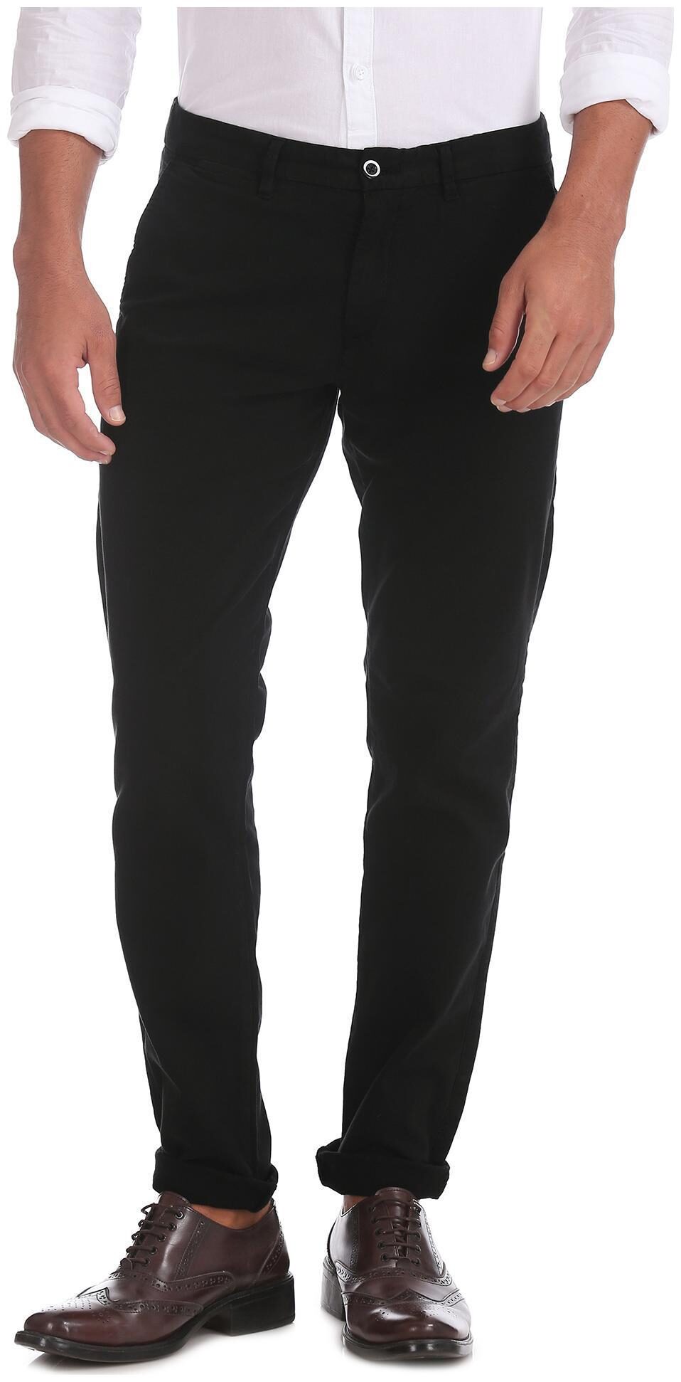 

RUGGERS Men Black Solid Slim fit Regular trousers
