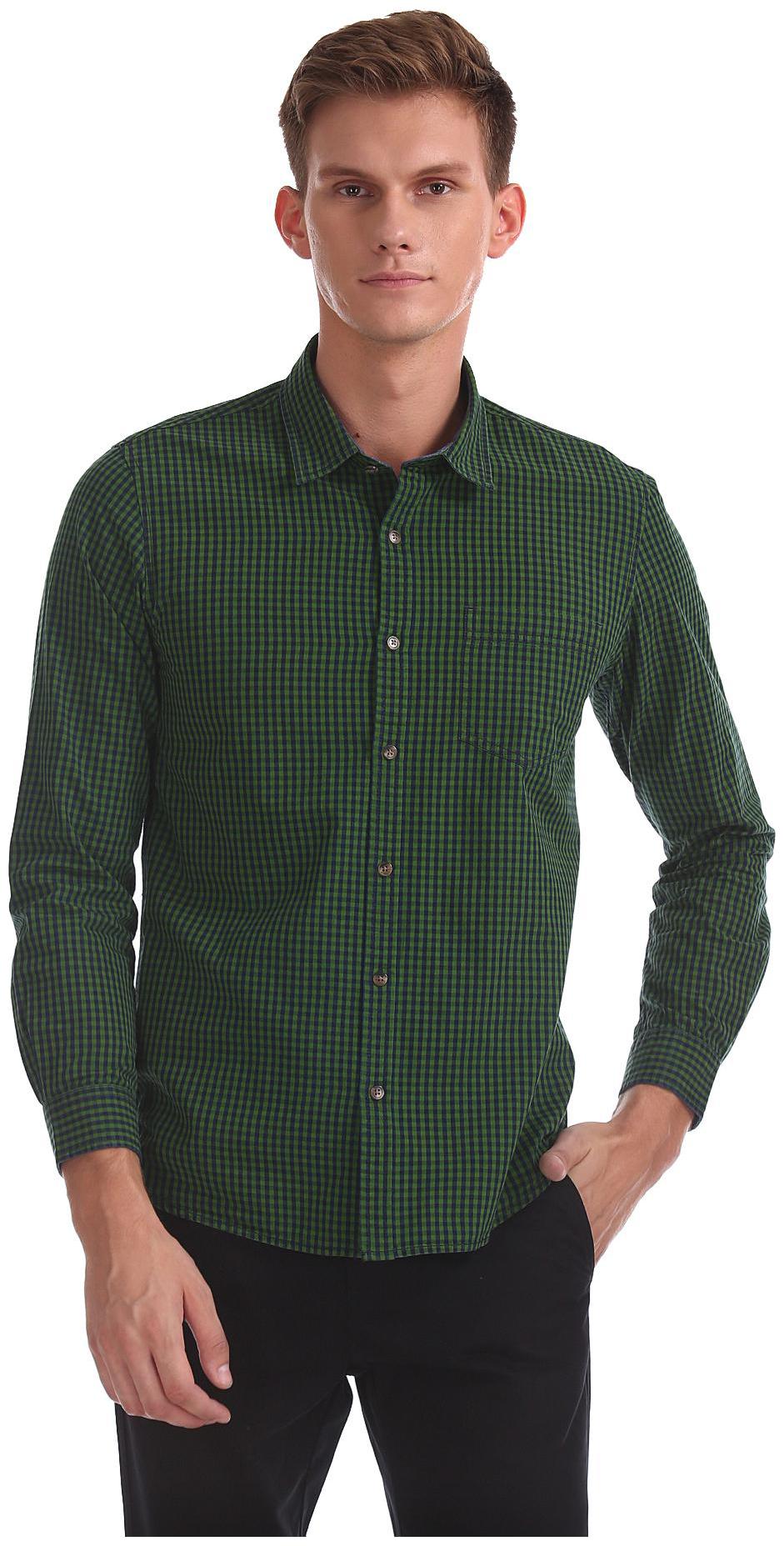

RUGGERS Men Green Checked Regular Fit Casual Shirt