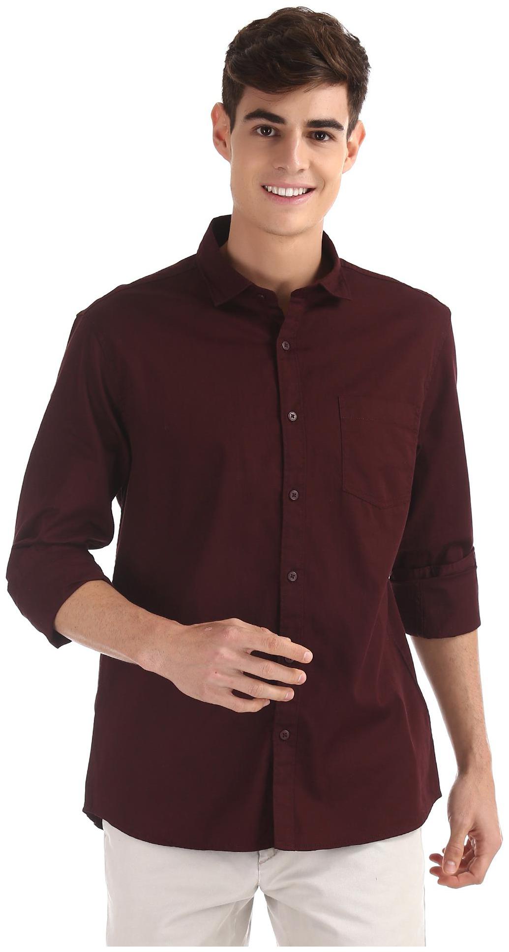 

RUGGERS Men Maroon Solid Regular Fit Casual Shirt