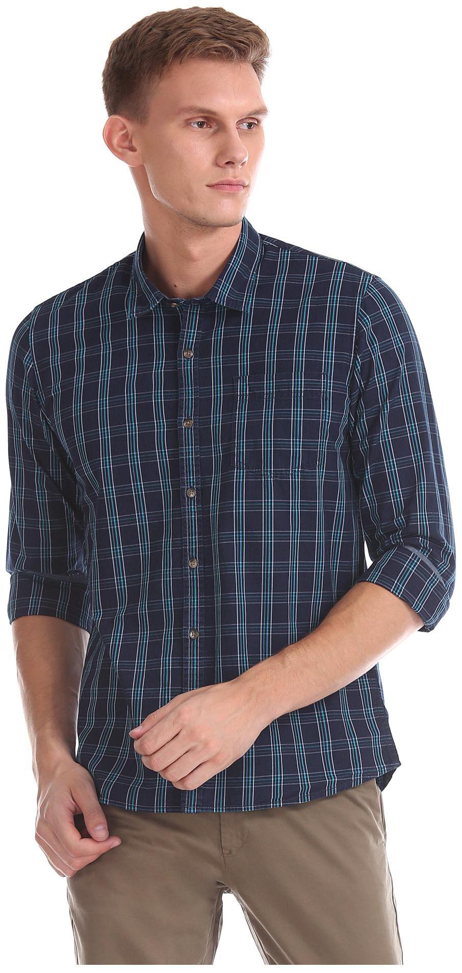 

RUGGERS Men Blue Checked Regular Fit Casual Shirt