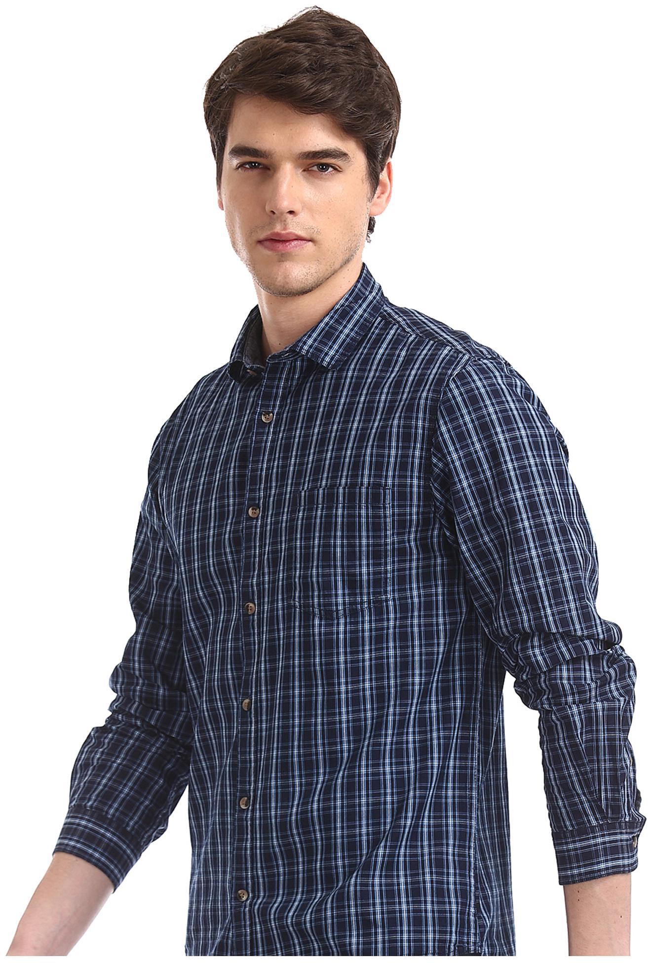 

RUGGERS Men Blue Checked Regular Fit Casual Shirt