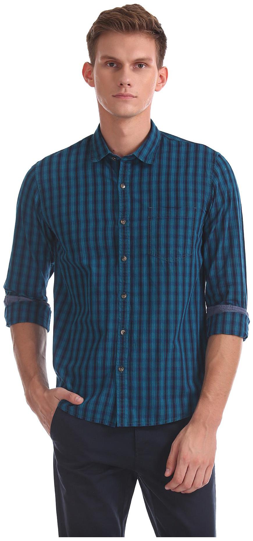 

RUGGERS Men Blue Checked Regular Fit Casual Shirt