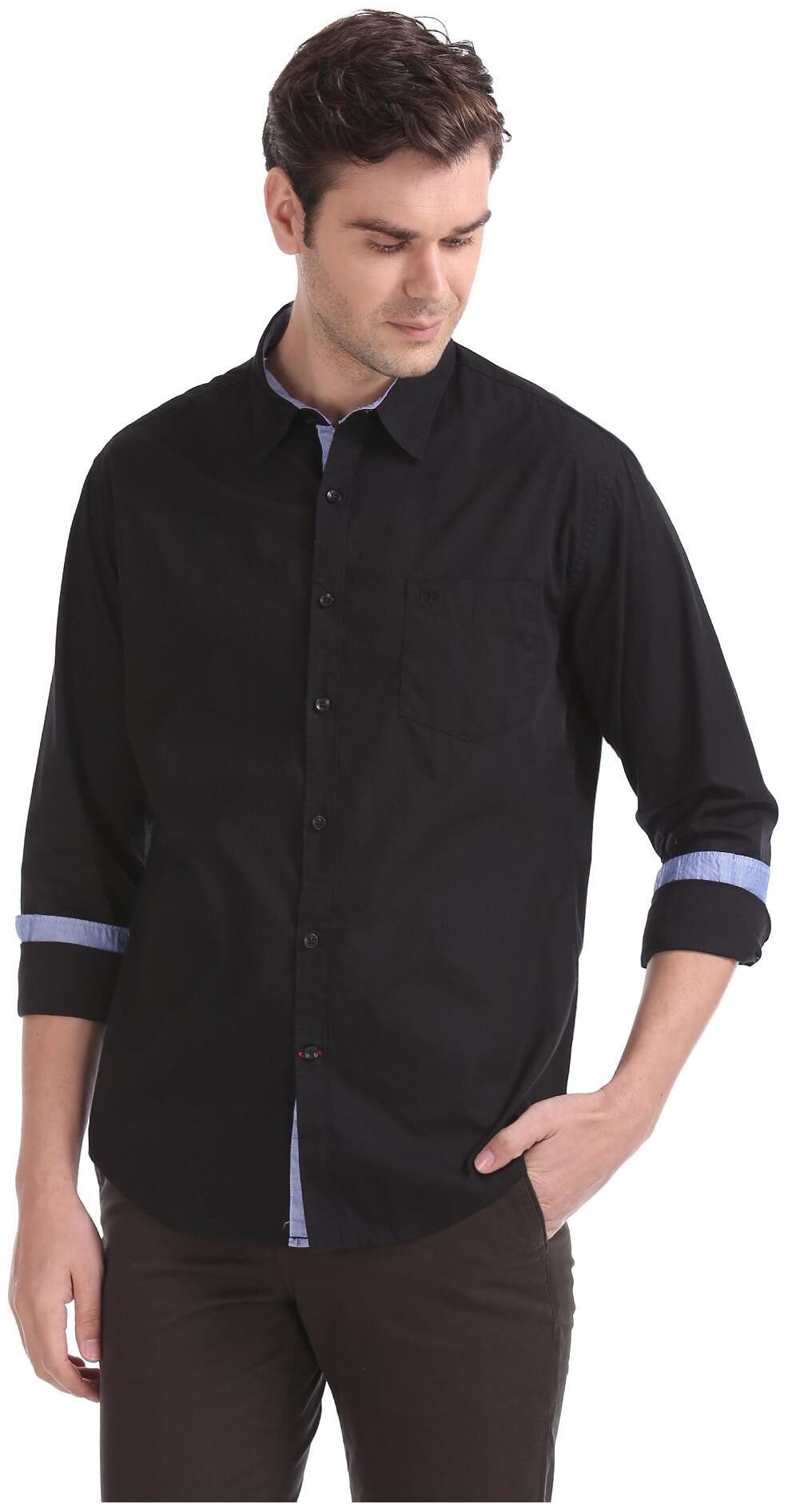 

RUGGERS Men Black Solid Slim Fit Casual Shirt