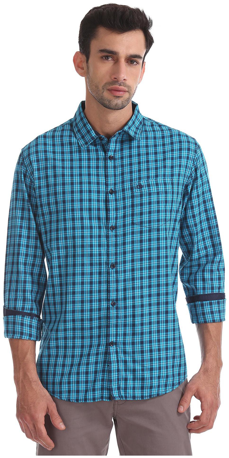 

RUGGERS Men Blue Checked Regular Fit Casual Shirt