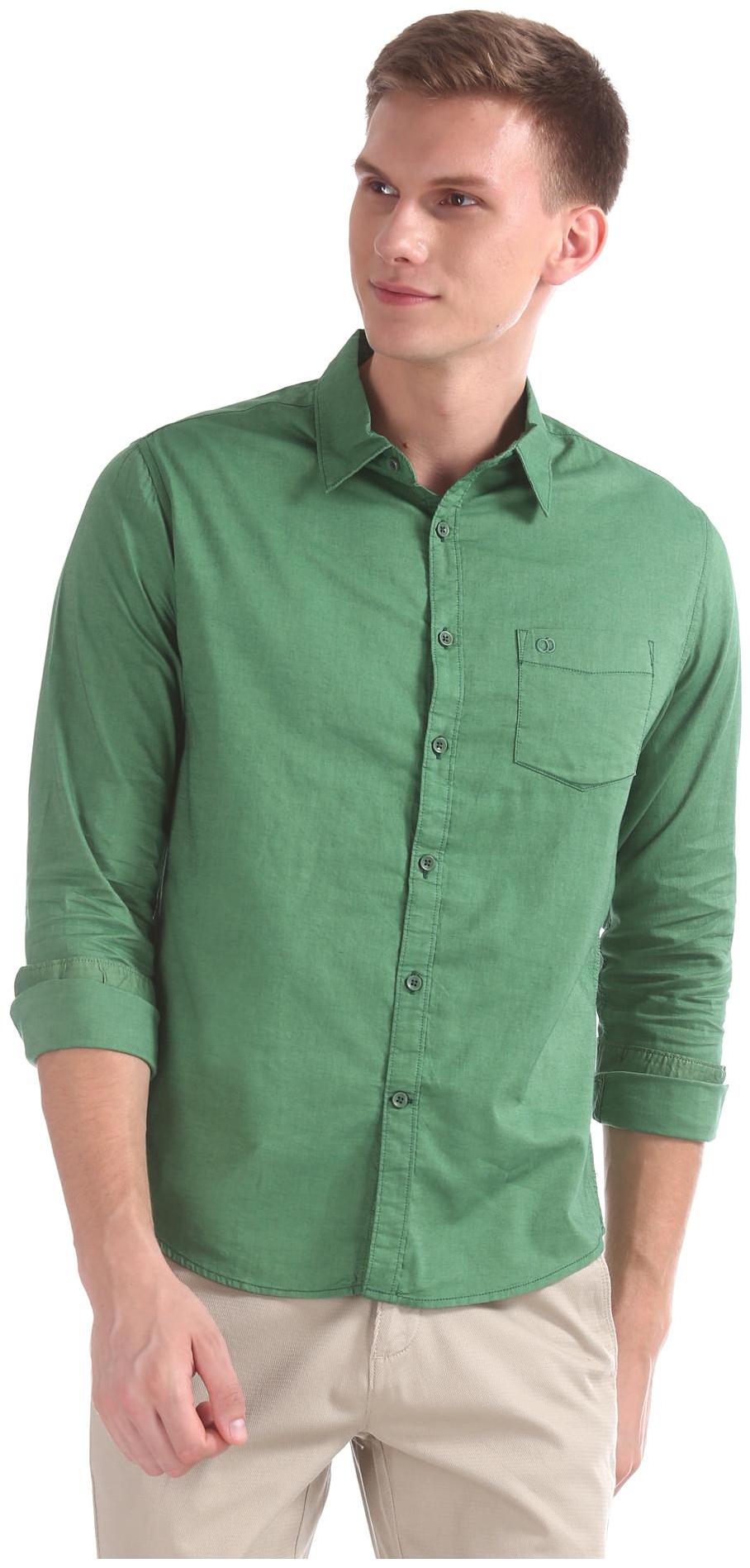 

RUGGERS Men Green Solid Regular Fit Casual Shirt