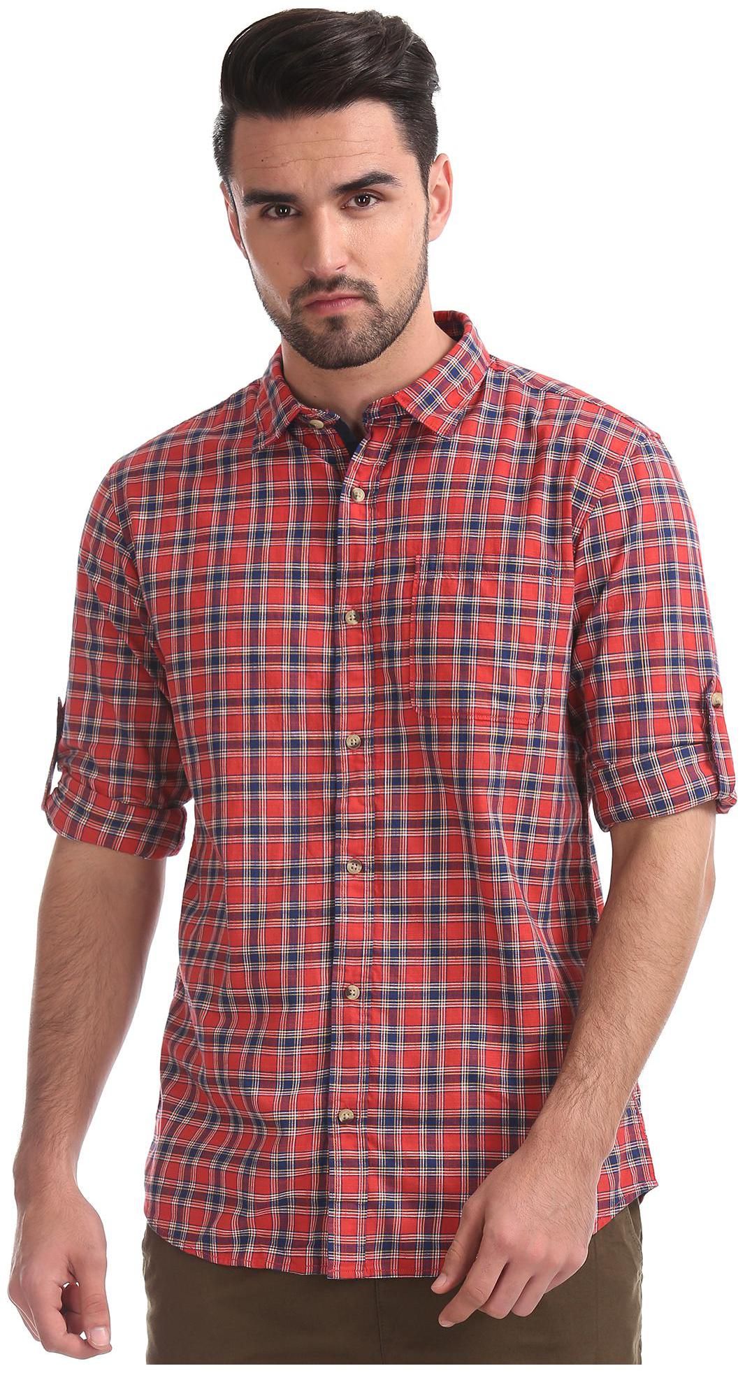 

RUGGERS Men Orange Checked Regular Fit Casual Shirt
