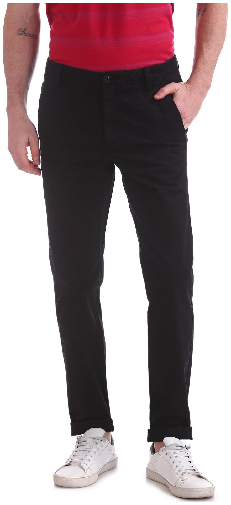 

RUGGERS Men Black Solid Slim fit Regular trousers