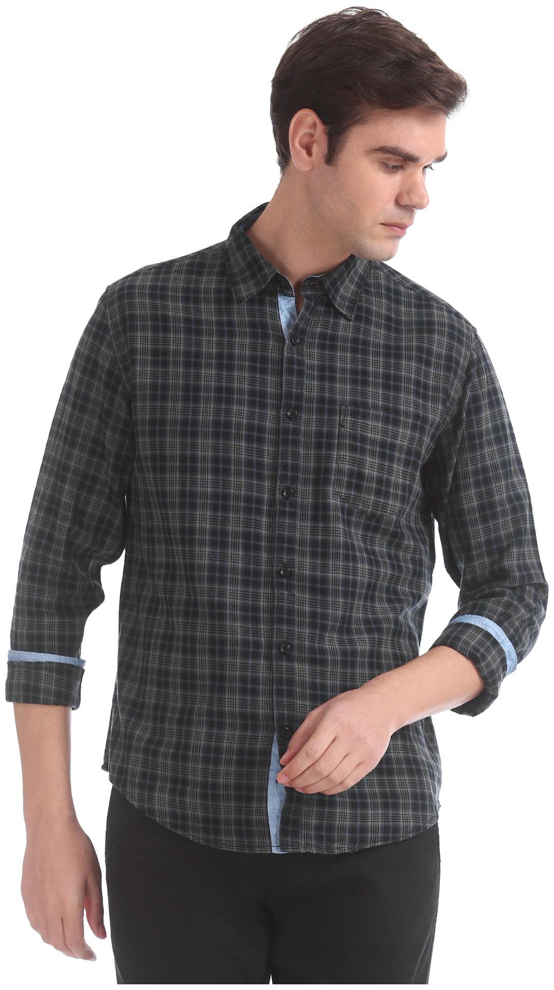 

RUGGERS Men Grey Checked Slim Fit Casual Shirt